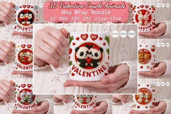 3D Valentine Couple Animals Mug Wrap PNG Bundle Review
