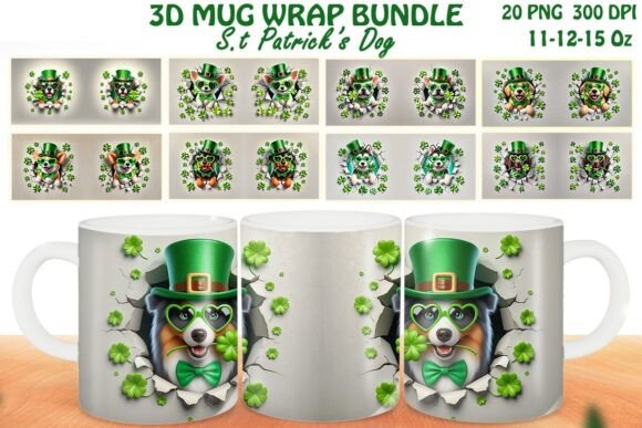 St Patrick’s Dog 3D Mug Wrap PNG Bundle Review for Embroidery Projects