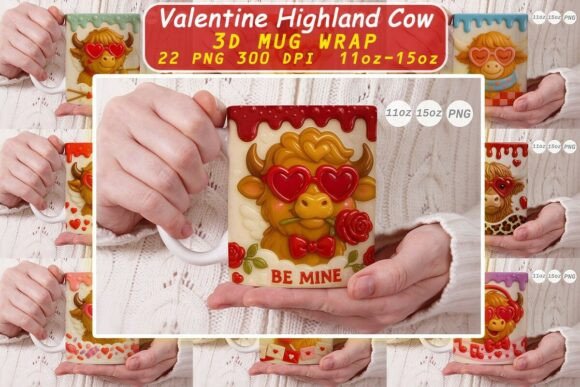 Valentine Highland Cow 3D Mug Wrap Design Review